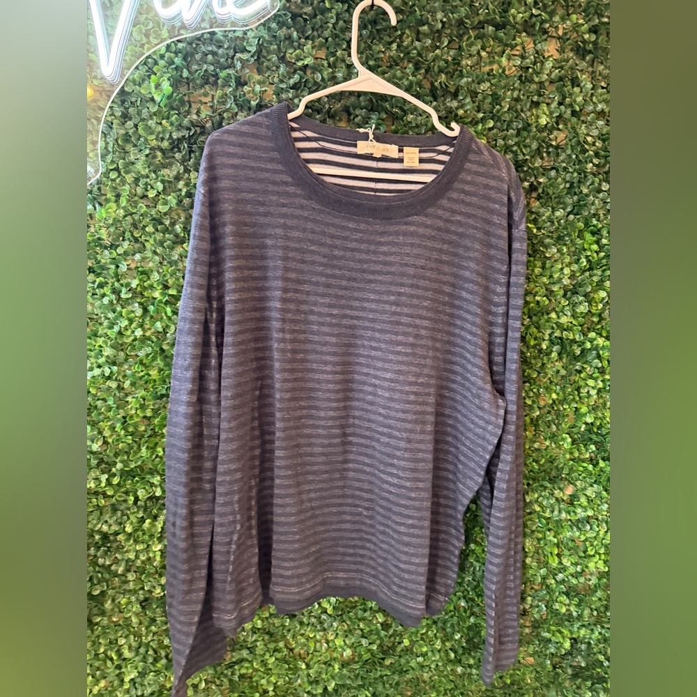 New Inhabit Navy and Gray Striped Sweater Shirt